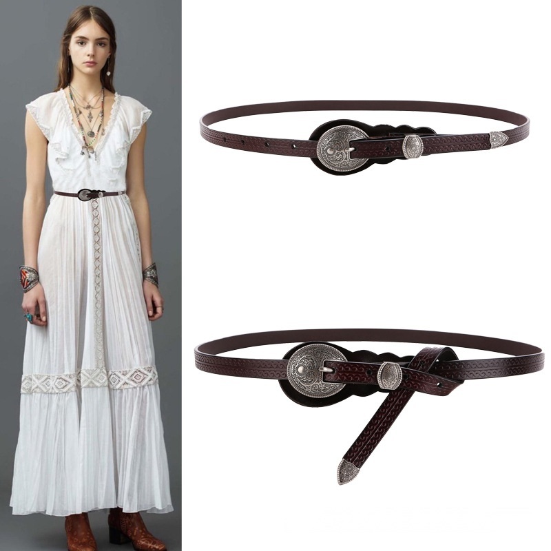 Retro slim belt women, genuine leather slim belt to Lakshadweep
